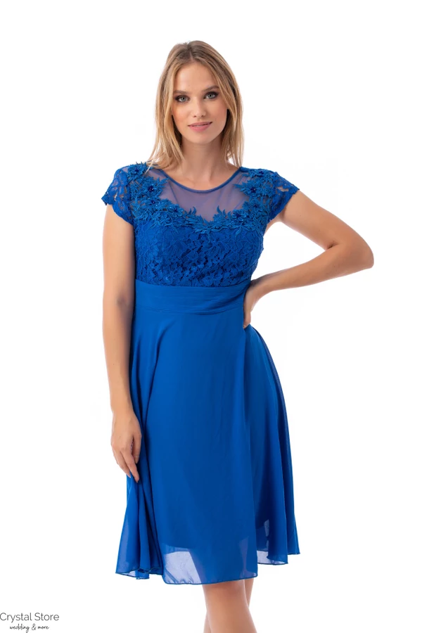 Bella muszlin koktélruha, plus size, királykék