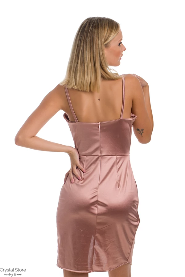Átlapolt sliccelt fényes koktélruha, rosegold