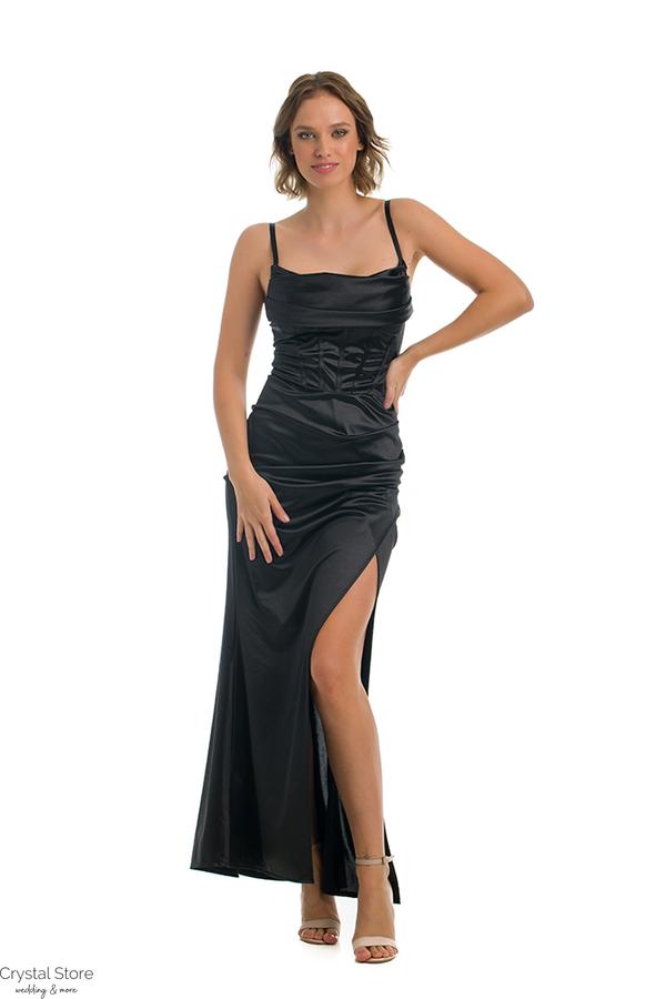 Corset sliccelt fényes maxiruha, fekete