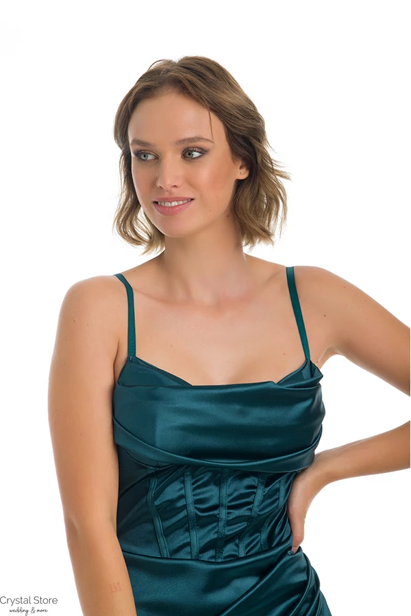 Corset sliccelt fényes koktélruha, bársonyzöld