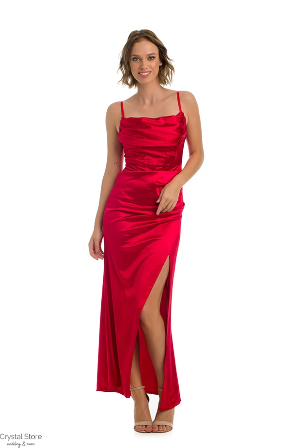 Corset sliccelt fényes maxiruha, piros