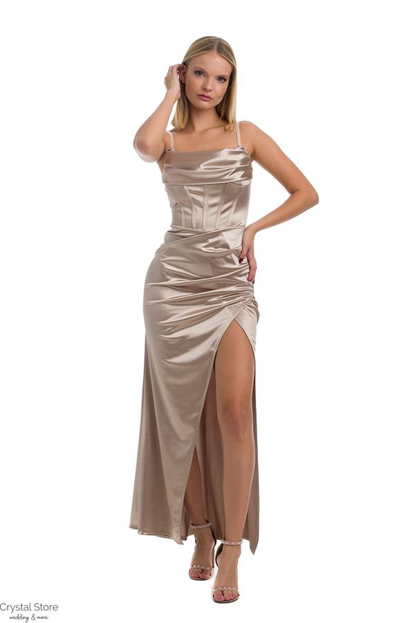 Corset sliccelt fényes maxiruha, champagne