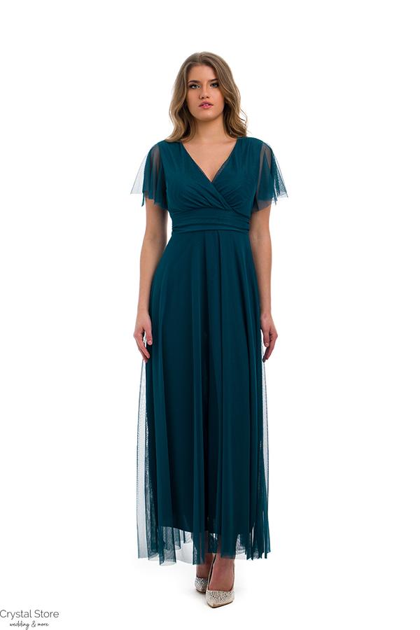 Ujjas tüll maxiruha, plus size, pávakék