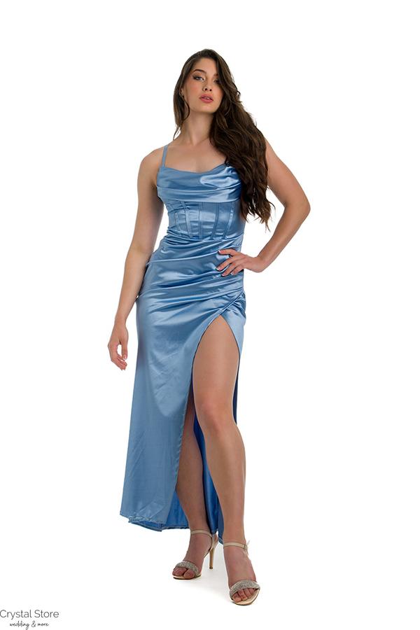 Corset sliccelt fényes maxiruha, jégkék