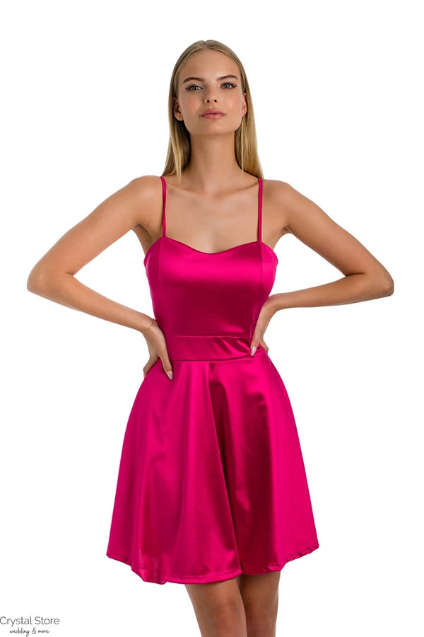 Szatén A-vonalú fűzős koktélruha, pink