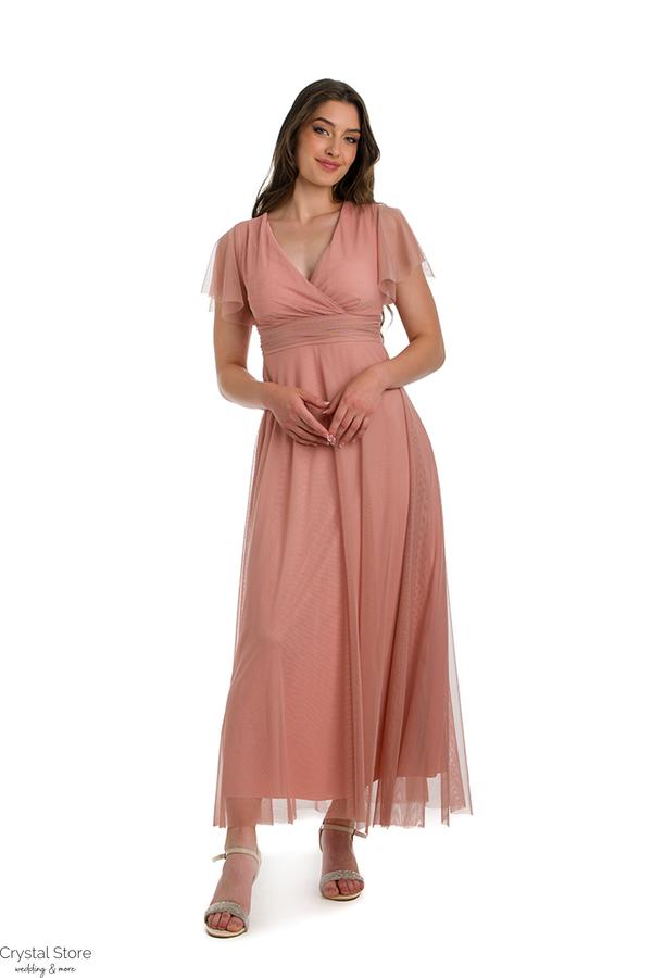 Ujjas tüll maxiruha, plus size, mályvarózsaszín
