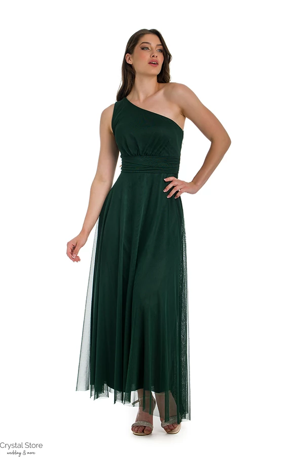 Love féloldalas tüllös maxiruha, méregzöld