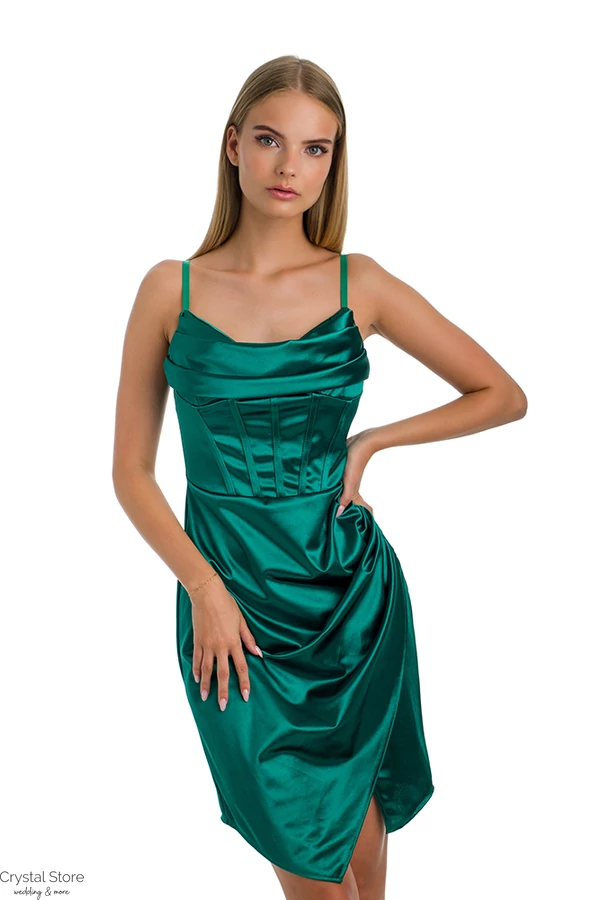 Corset sliccelt fényes koktélruha, pálmazöld