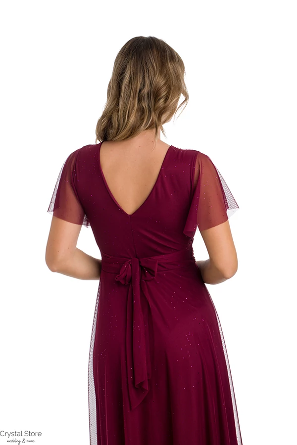 Csillámos ujjas tüll maxiruha, plus size, bordó
