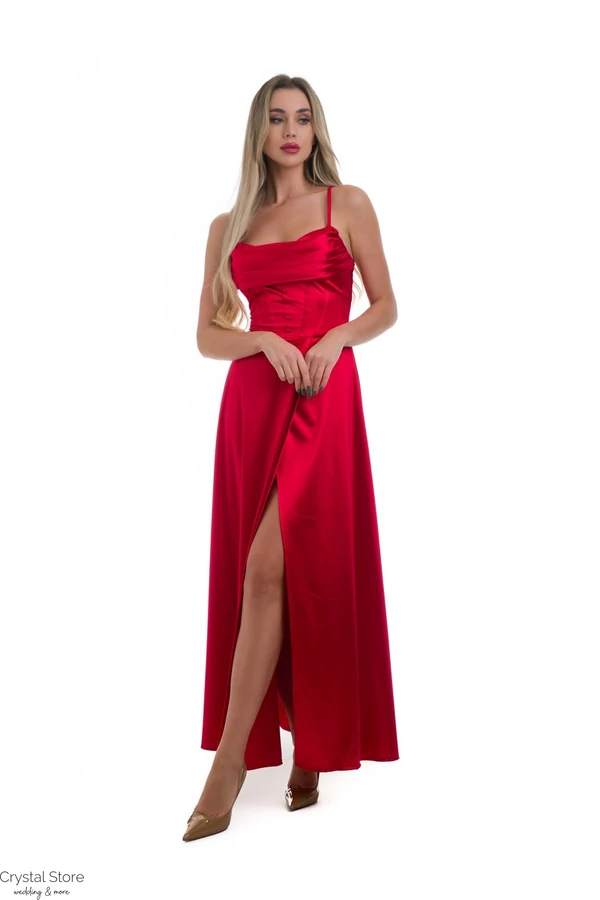 Corset sliccelt fényes maxiruha, piros