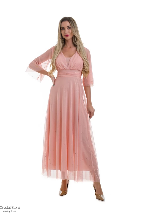 Csillámos hosszabb ujjas tüll maxiruha, plus size, barack