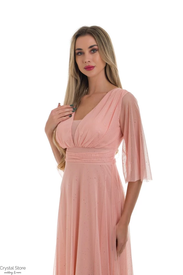 Csillámos hosszabb ujjas tüll maxiruha, plus size, barack