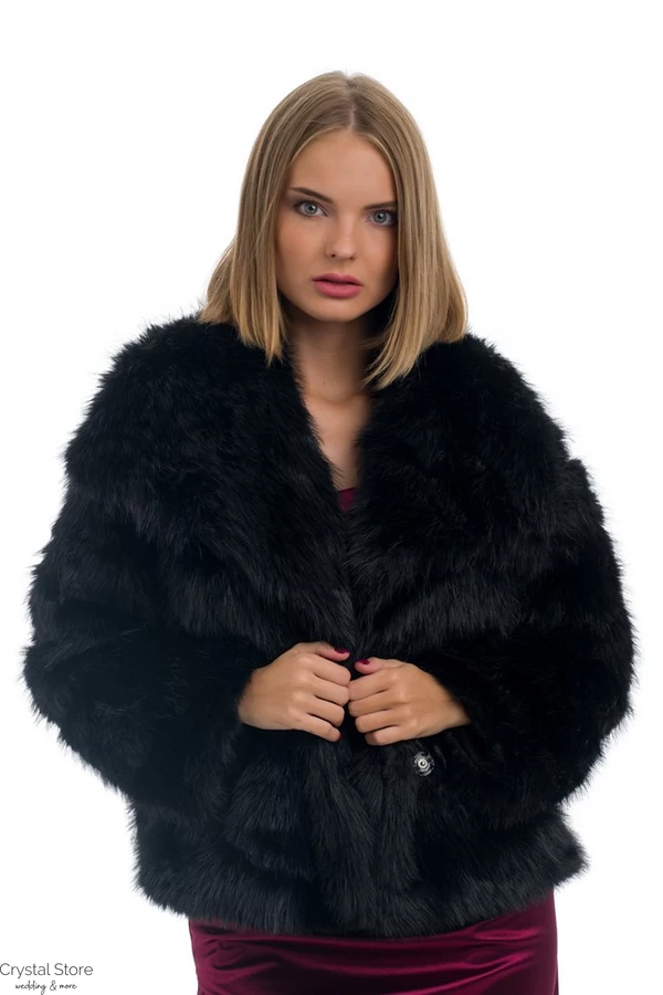 Galléros szőrme kabát, fekete