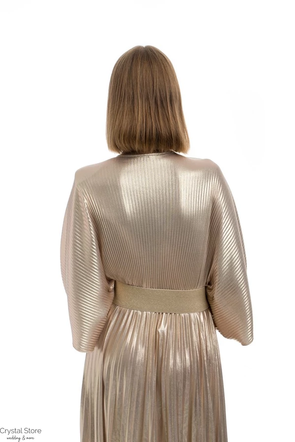 Pliszírozott, denevérujjas maxiruha, light gold