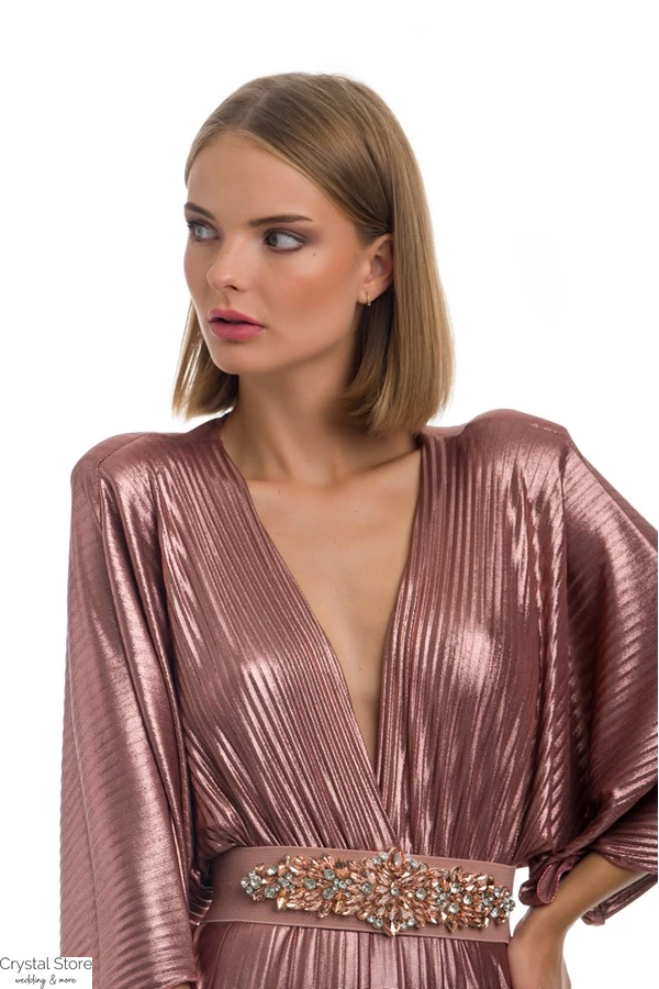 Pliszírozott, denevérujjas maxiruha, rosegold