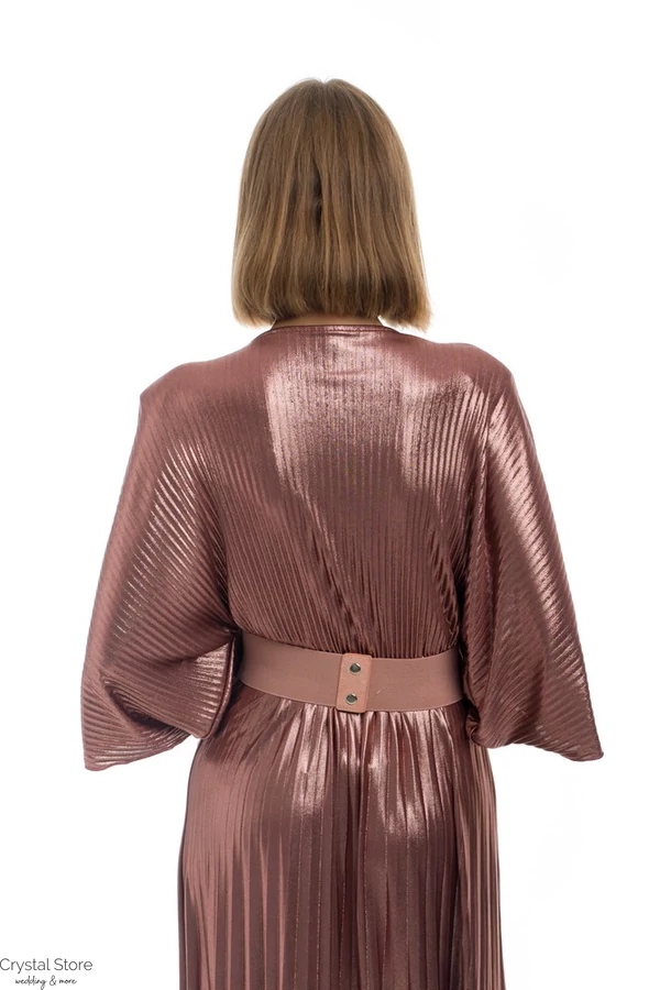 Pliszírozott, denevérujjas maxiruha, rosegold