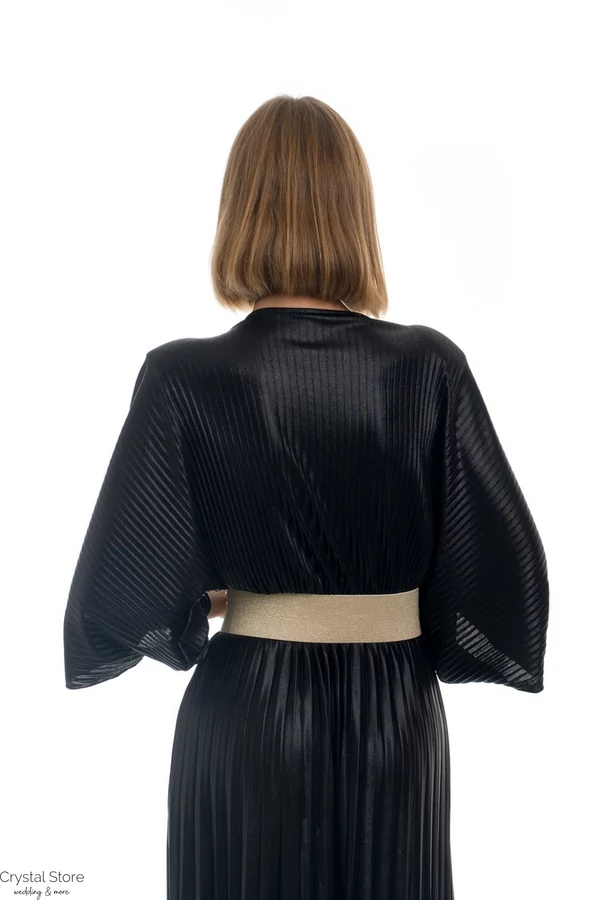 Pliszírozott, denevérujjas maxiruha, fekete