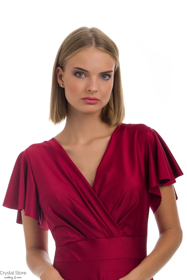 Ujjas vékony szatén maxiruha, bordó