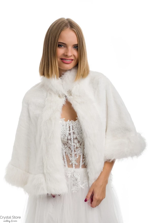 Magasnyakú szőrmés pelerin, fehér